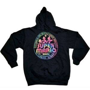 Nintendo Super Mario Bros Black Hoodie Men Medium Classic Gamer Breaking Bricks